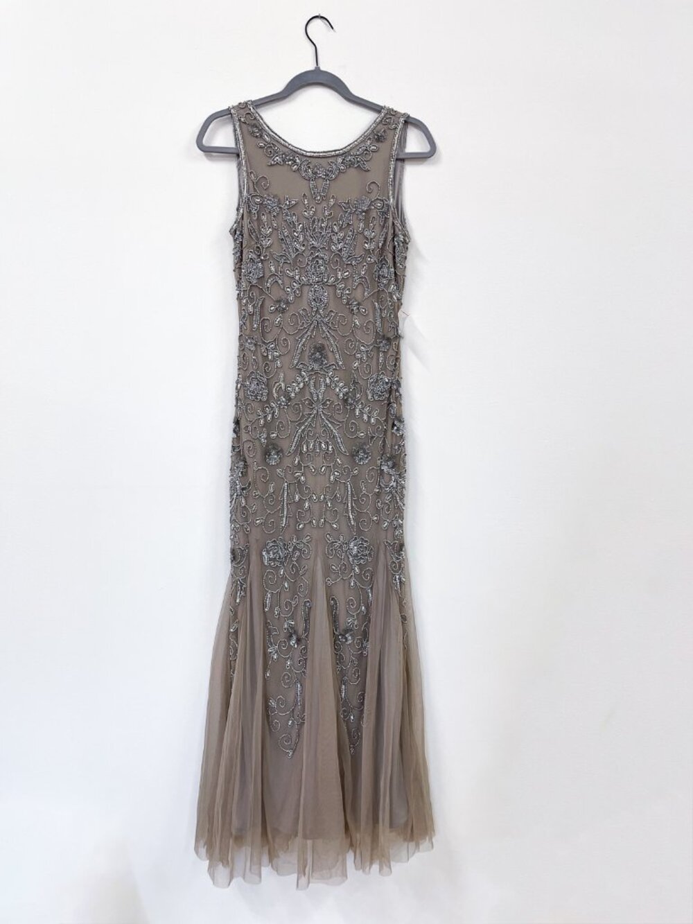 Pisarro Nights gray and mocha long gown size 4 - Picture 3 of 6